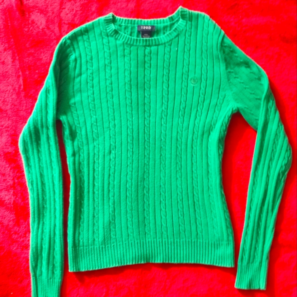 IZOD St. Patrick's Day Green 100% Cotton Cable Knit Sweater Women's Size S
